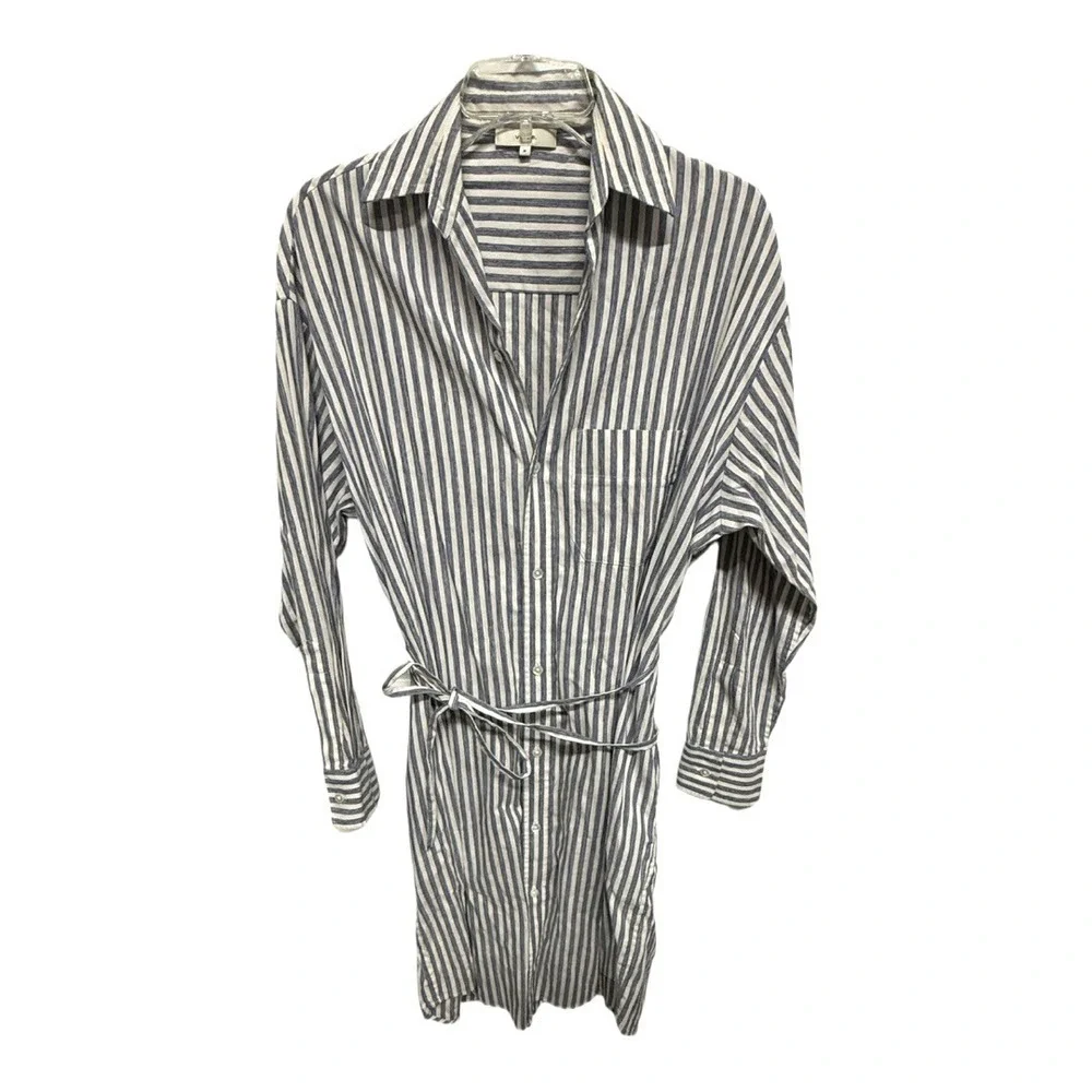 VINCE Coastal Stripe Shirt Dress in Coastal Blue / Optic White Size Medium M - Picture 2 of 7